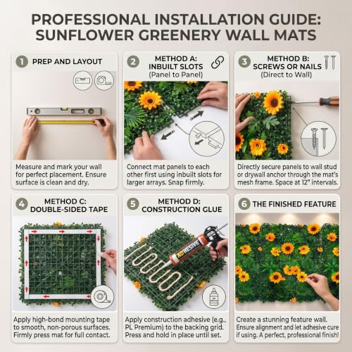 Image of Dekorly Artificial Grass Wall Panels | Indoor Outdoor Decoration | Garden, Floor, Balcony Home Decoration | Vertical Garden Artificial Wall Plants (Sunflower Mat, 58cm x 40cm)