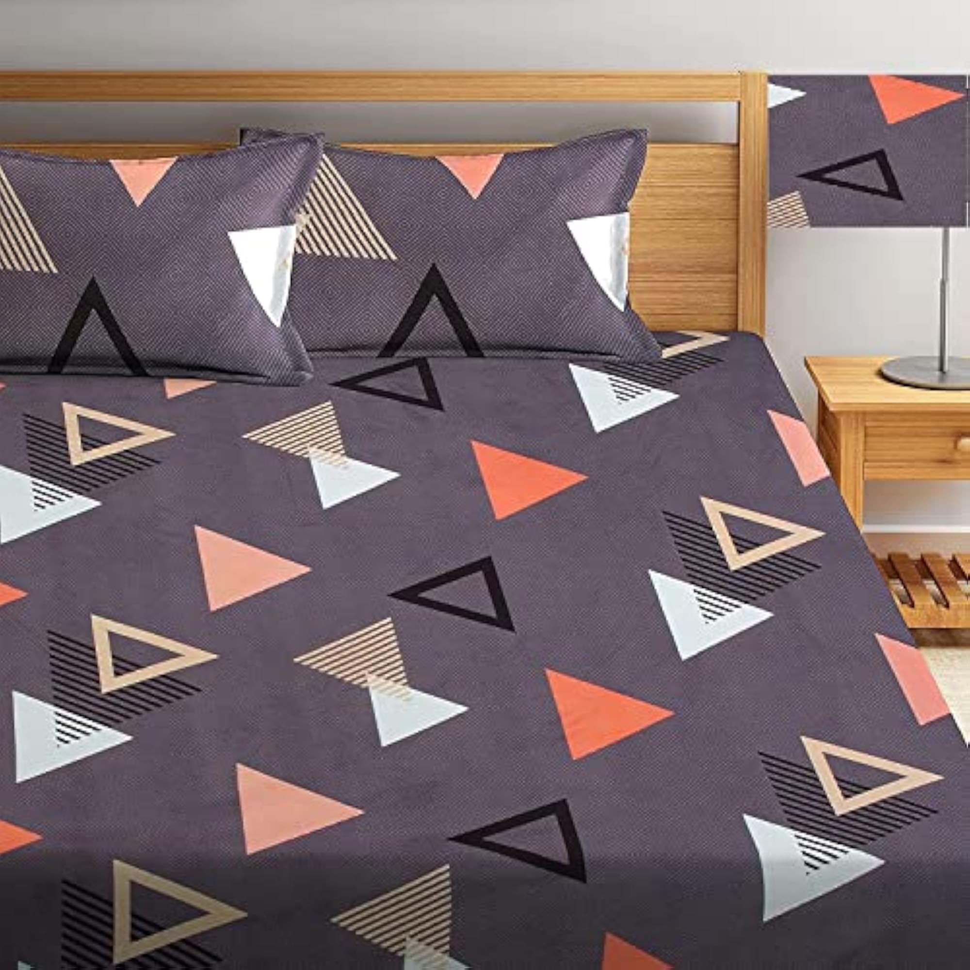 Microfiber Striped Printed Queen Size Bedsheet Set