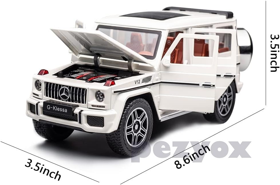 Image of Alloy Metal Car 1:24 AMG G63 G-Klessa Diecast Pullback Toy car with Openable Doors & Light, Music Boys Gifts Toys for Kids (White)