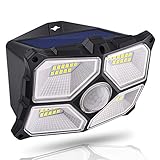 【Modo de iluminación y Sensor de movimiento Luz alta】- La lámpara solar se convertirá en luz alta cuando detecte movimiento a una distancia de hasta 10 metros dentro de un área de 120 grados durante la noche. Se apaga automáticamente 30 segundos después de que se detiene el movimiento para prolongar la vida útil de la batería. La altura de instalación recomendada es de aproximadamente 1,8 a 2,2 metros.