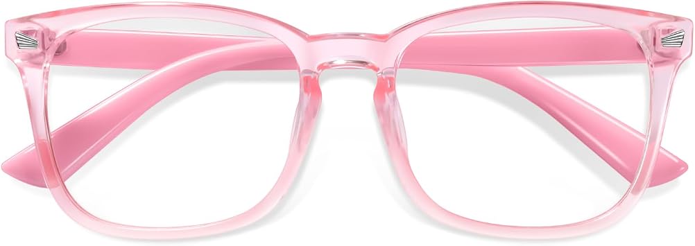 Okany Blue Light Glasses for Kids Blue Light Blocking Glasses for Girls Boys Anti Glare Computer Gaming Glasses Eyestrain Protection Glasses for Age 3-10 Pink | Ultra-light zero nose pressure frame with 99% blue blocker for children digital eye strain & fatigue relief screen filter