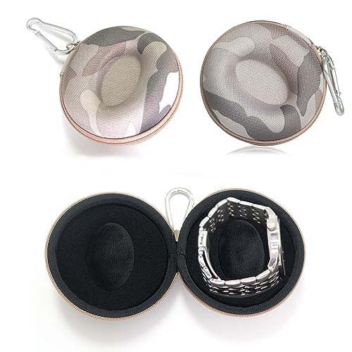 Vastsea 2 Pezzi Scatola per Orologi Rotonda Portatile, Custodia da Viaggio per Orologio Singolo, con Moschettone e Spugna, Applica a per Orologi da Polso(Mimetico)