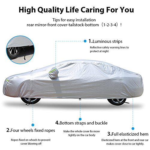 Bliifuu Sedan Car Cover Waterproof/Windproof/Snowproof/Sun UV Protection for Outdoor Indoor, Breathable Full Car Cover Fit Sedan 197\" L x 70\" W x 59\" H