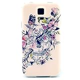 For Galaxy S5 , ivencase Personality Flower Skull and Butterfly Pattern Slim Soft TPU Gel Texture Ultra Thin [Flexible] Bumper Protective Rear Skin Case Cover Perfect Fit for Samsung Galaxy S5 SV + One 