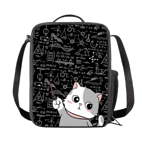 Cute Kitten Kids' Backpacks & Lunch Boxes Chalkboard Girls Bookbag with Lunch Box Girls Small Backpack for Camping Rectangle Lunch Boxes MultiPurpose Pencil Box for Kids3