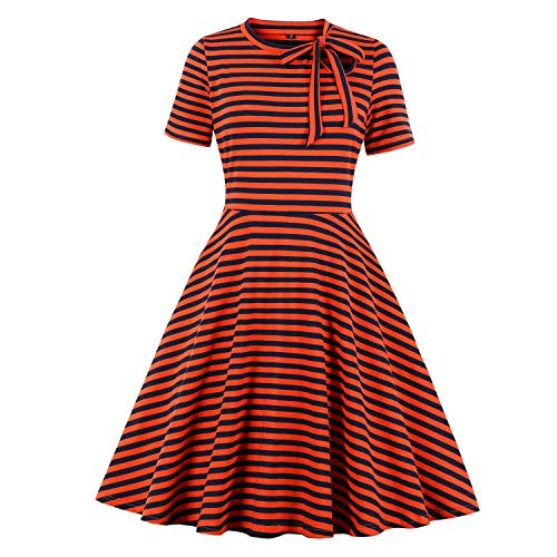 KILLREAL Women's Half Sleeved Elegant Striped Business Casual Cocktail Dress