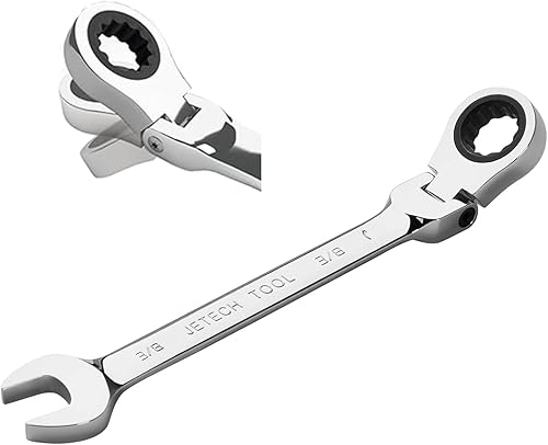 Miniatura 6 de Jetech Llave combinada de trinquete de cabeza flexible 12PT de 516 pulgadas, llave de engranajes de acero SAE Cr-V con movimiento de 5 y 72 dientes