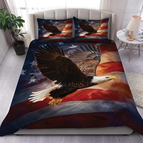 American Eagle Flag Bedding Set – 250th Anniversary Patriotic Comforter Set, USA Freedom Eagle Bed Set, Soft Microfiber for Bedroom (Eagle 10)