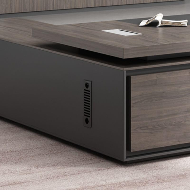 Image of Lakdi The Furniture Co Director L-Shape Office Table Luxury Desk Made in Particle Board with Drawer,CPU Space, Side Unit & Wire Manager- Dark Grey - 5-Year Warranty & Free Assembly-LDL-607