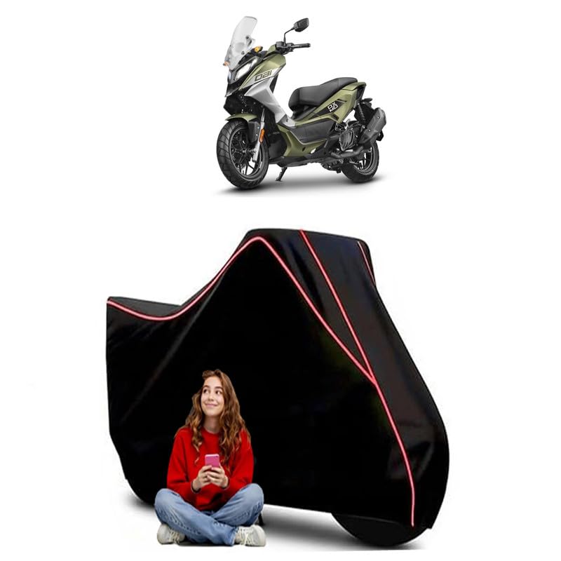 Image of Xoom 160 Moto Scooty Bike Cover Water Resistant Outdoor Use Universal Fit Scooters Motorcycles Heavy Duty UV Protection Dust Rain Scratch Resistant Elastic Bottom Black Blue Piping