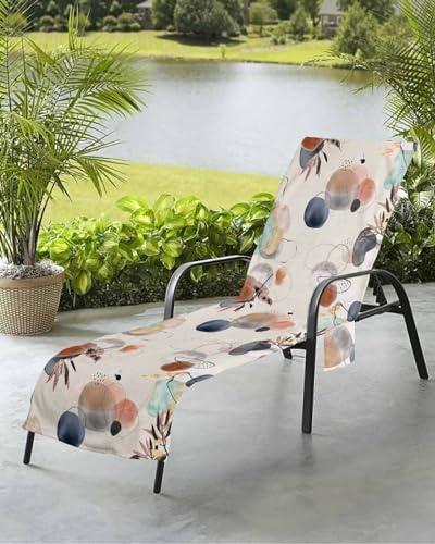 Bohemia Beach Chair Towel Covers for Chaise Lounge With Side Pocket, Soft Plush Pool Towels Cover for Patio Sunbathing Outdoor 29''x85'' Modern Abstract Minimalist Middle Century