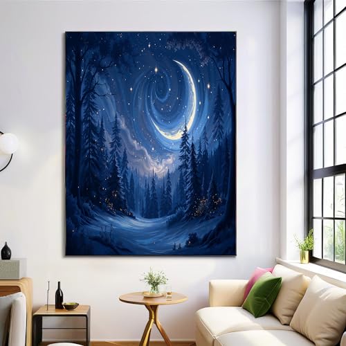 Affiche ciel nocturne bleu foncé et forêt poster 60x90cm