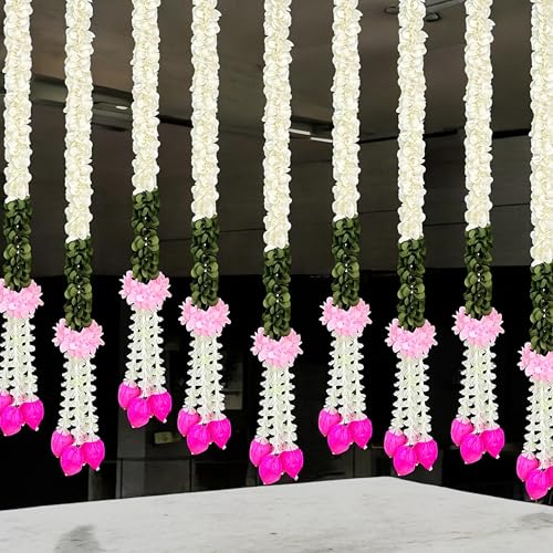 Image of Rajasthan Kraft Artificial Gajra Hanging with Tuberose & Lotus Bud Pack of 2 | 50 Inch Long Traditional Festival & Wedding Home Dcor for Diwali, Makar Sankranti, Pooja & Griha Pravesh(RK-GJ6-2)