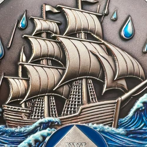 Image of NA Sobriety Coin - NA Medallions with Sailing Ship and Ocean Sobriety Chips NA Coins - Ideal Narcotics Anonymous Gifts for Men ＆ Women Celebrating Recovery and Living Clean (21 Year)