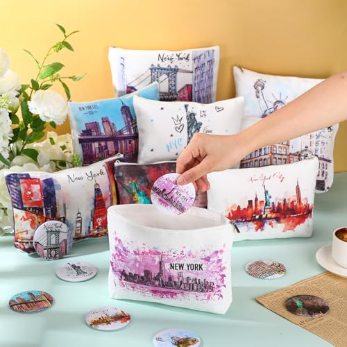18 Set New York Souvenirs Gifts Include City Cosmetic Bag Bulk New York Makeup Bag Nyc Souvenirs from USA Makeup Mirrors for Women Traveler Birthday Party Favors Trip Journey Gifts4