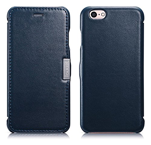 ICARER Tasche passend für Apple iPhone 6S und iPhone 6 (4,7 Zoll), Case Außenseite aus Echt-Leder, Schutz-Hülle seitlich klappbar, Ultra-Slim Cover, Blau