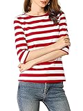Allegra K Women's Halloween Elbow Sleeves Top Round Neck Slim Fit Tee Casual Printed T-Shirt Medium Red White