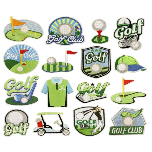 jojofuny 16 Stück Aufbügelbare Golf Aufnäher aus Stickerei Grüne Golf Patches für Kleidung Taschen und Hüte Selbstgemacht Sport Applikationen zum Aufnähen und Reparieren