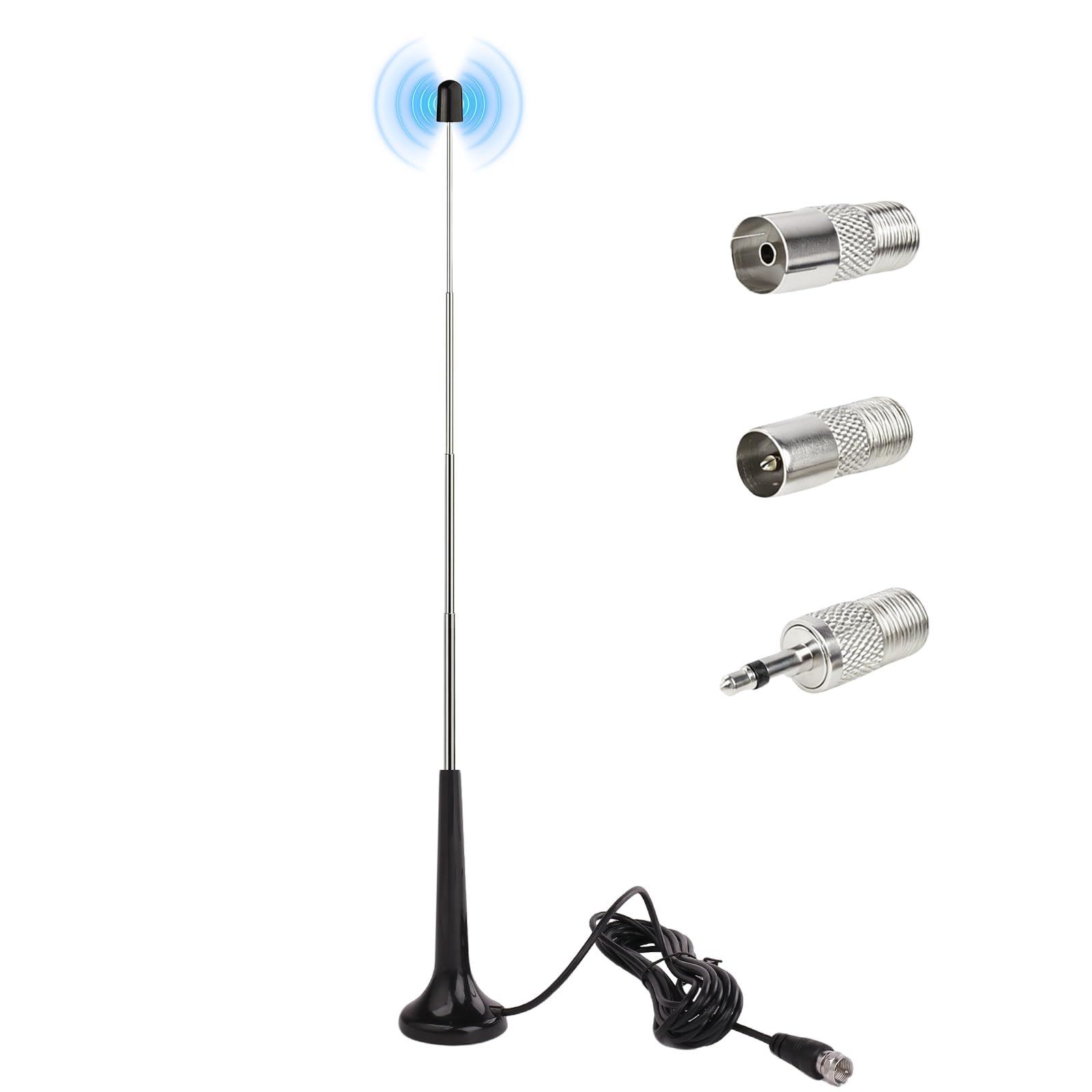 Antenne TV Intérieur Puissante, Antenne Radio FM Dab Intérieur Télescopique avec Base Magnétique, Câble 3m pour Récepteurs Stéréo 75 Ohm Chaine HiFi Tuner FM Poste Radio, Plug and Play