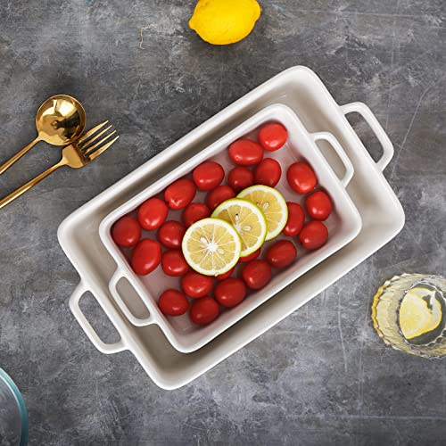 Kitchentour Ceramic Bakeware Set, Rectangular Baking Dish Casserole Dish Lasagna Pan With Double Handles Stoneware Bakeware Set Of 2 - White #TOP6