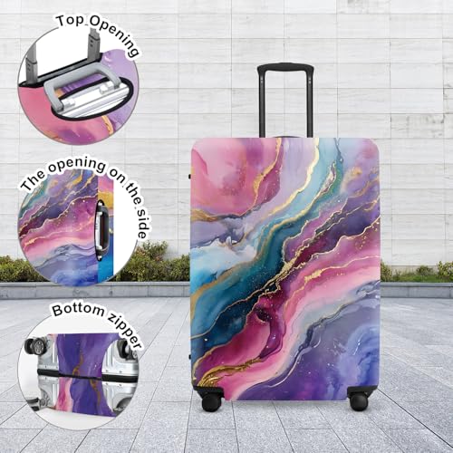 Image of Colorful Marble Texture Luggage Cover, Washable Suitcase Protector Abstract Color Flow Anti-scratch for 24 inch,26 inch Bag