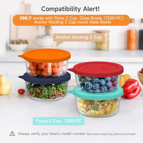 Sophico 2 Cup Round Silicone Storage Cover Lids Replacement for Anchor Hocking and Pyrex Mix | Kitchen Essentials | Meal Prep | 4 Pack