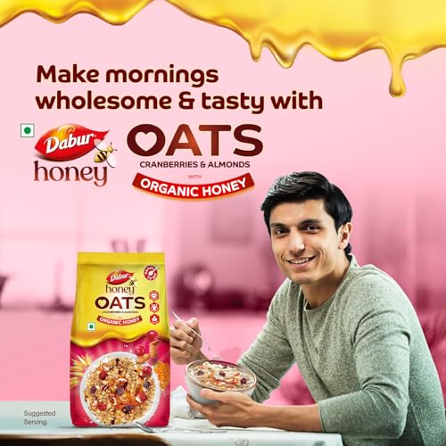 Image of Dabur Honey Oats Cranberries & Almonds with Organic Honey - 500g | Ready to Eat | Helps Reduce Cholesterol | No Artificial Preservatives, Flavours & Colors