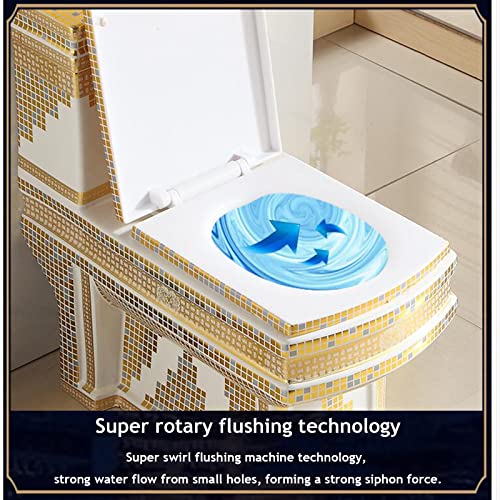Inodoro Dorado de Cerámica con Diseño Mosaico, Lujo Ligero, Descarga Silenciosa Super Swirl, Ideal para Hogar, Hotel, Ktv, Dorado 305mm miniatura 7