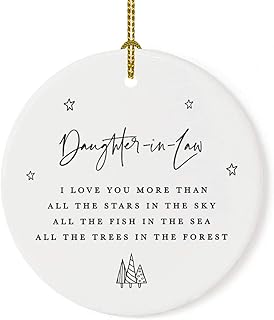 Andaz Press Round Ceramic Porcelain Christmas Tree Ornament Keepsake Collectible Gift, Daughter-in-Law, I Love You More Than All The Stars in The Sky, All The Fish in The Sea, 1-Pack