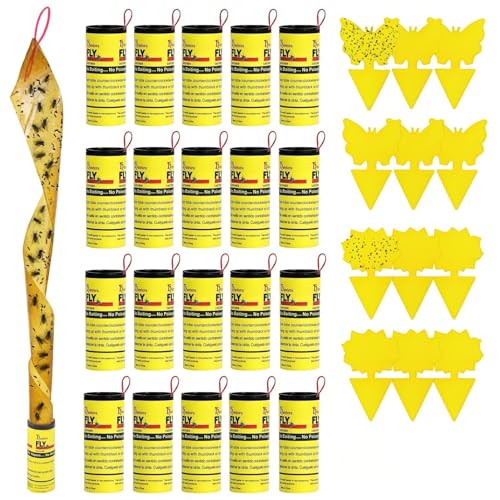 32 Anti Mouche, Anti Moucherons Interieur 20X Piege a Mouche Tue Mouche Adhesif et 12X Anti Moucherons pour Plantes Jaune, Attrape Mouche Collant piege a mouche