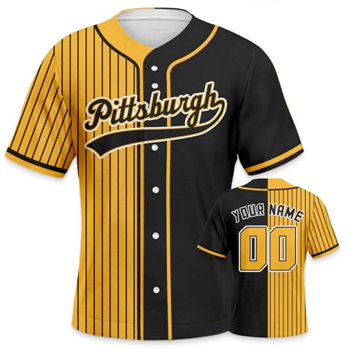 Camiseta personalizada de béisbol con rayas bicolor, nombre de equipo y número, para fans de softbol para hombres, mujeres y niños miniatura 1