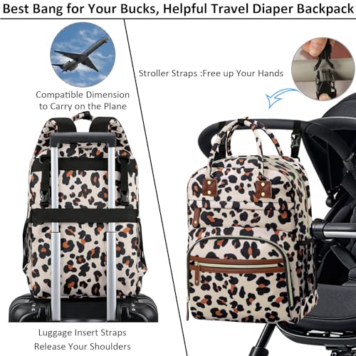 Tenot Diaper Bag Backpack Tote for Women Large Capacity, Baby Bag with Insulated Pockets Multifunctional Diaper Bags, Leopard Print, 11.5" L x 6.0" W x 16.0" H, Standard - Image 3