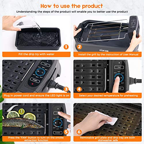 CUKOR Indoor Smokeless Grill,1500W Power Electric Grill with Tempered Glass Lid, Compact & Portable Non-stick BBQ Grill with Turbo Smoke Extractor Technology, LED Smart Control panel - Thumbnail 5