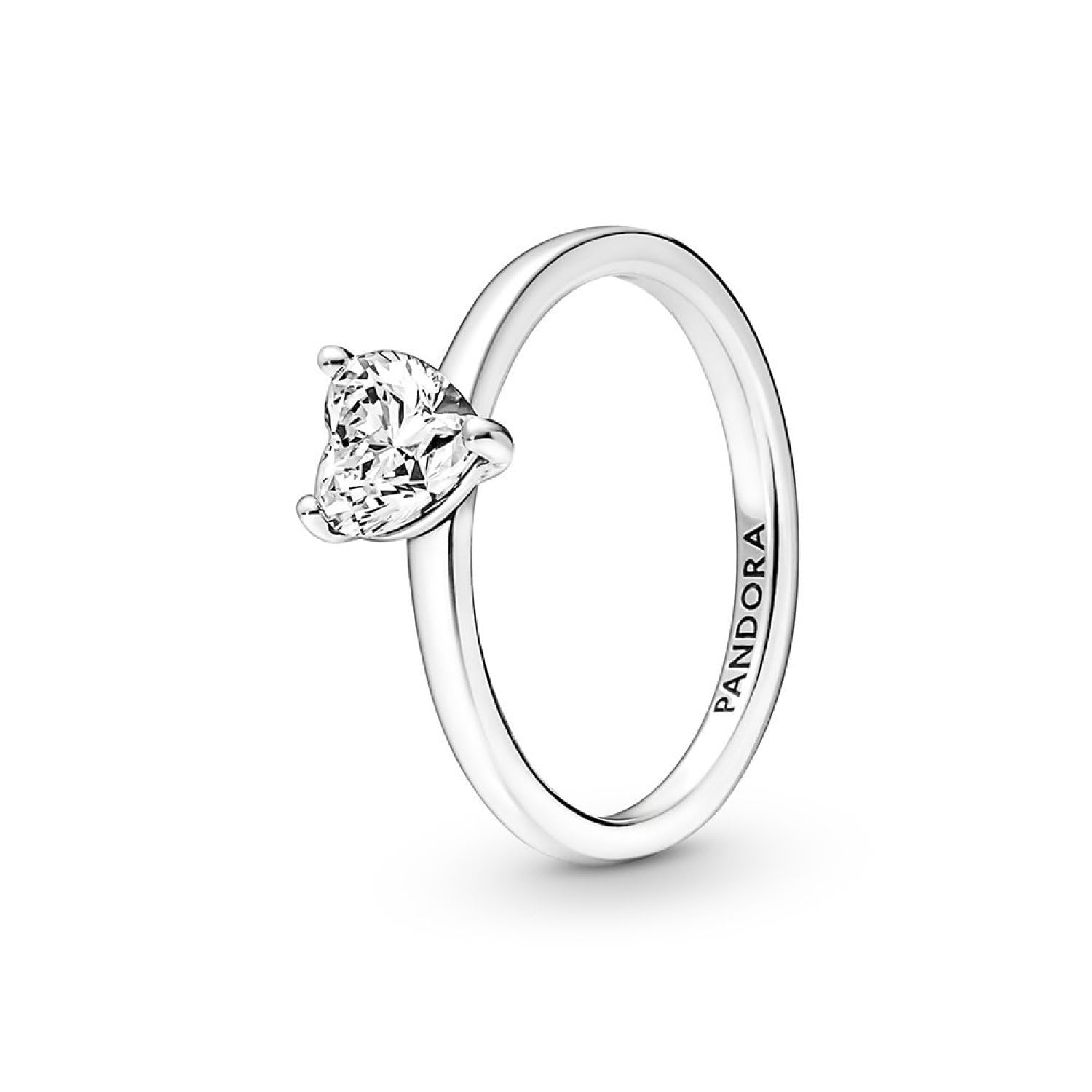 PANDORA Timeless Anello solitario con cuore in argento Sterling con zirconia cubica trasparente, 54