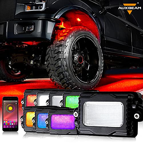 Auxbeam Rock Lights RGBW 8 Pods Car Underglow Rock Lights Bluetooth, LED Rock Lights for Truck ATV UTV SUV RZR Boat, Multicolor Neon Light Pods w Flashing Music Mode