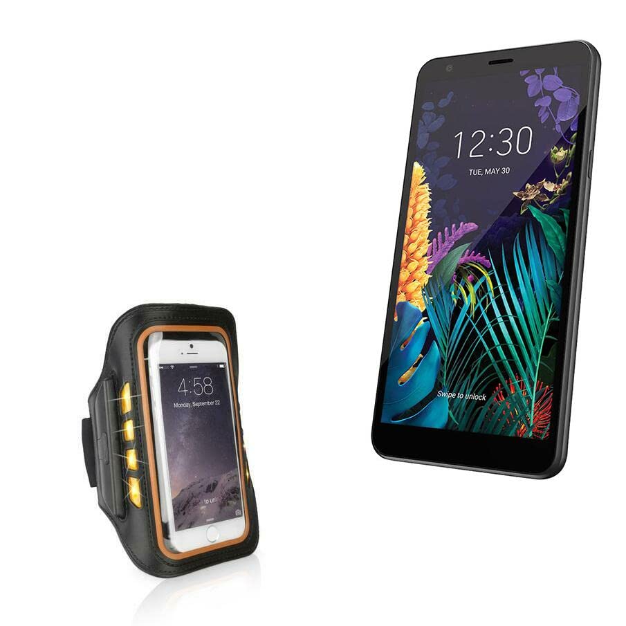BoxWave Case for LG K30 (2019) (Case JogBrite Sports Armband, High Visibility Safety Light LED Runners Armband for LG K30 (2019) - Bold Orange