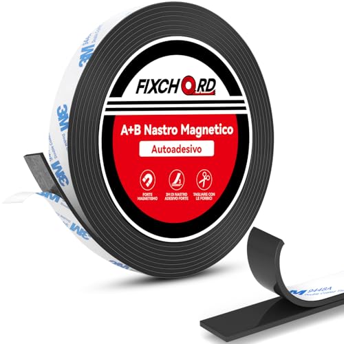 FIXCHORD Nastro Magnetico Autoadesivo, Banda Magnetica, Banda Magnetica Adesiva, Striscia Calamita per zanzariera, fai da te, tende da finestra, striscia magnetica 3m*15mm