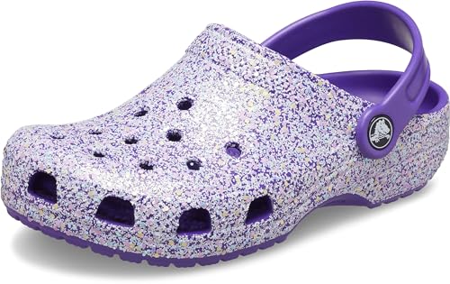 Image of Crocs Kids Classic Glitter Clogs, Neon Purple /Multi, 7 US Unisex Toddler, Neon Purple /Multi, 7 Toddler