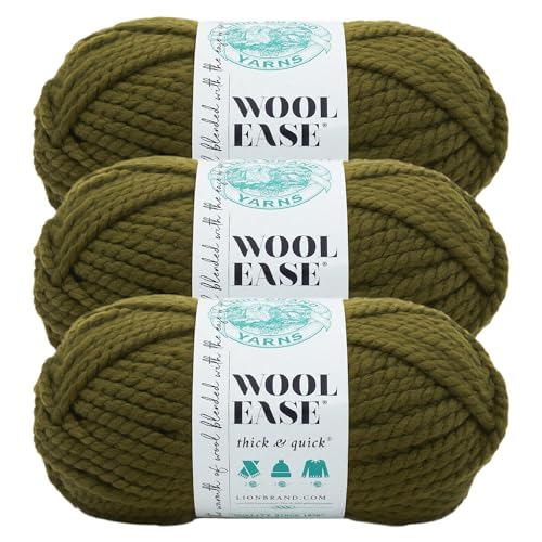 Image of Lion Brand Yarn Wool-Ease Thick & Quick Yarn, Soft and Bulky Yarn for Knitting, Crocheting, and Crafting, 3 Pack, Cilantro | Super Bulky Wool Acrylic Blend Fiber for Soft Hats, Sweaters, Chunky Blankets, Yarn for Crochet, Knitting, Crafts, Weaving