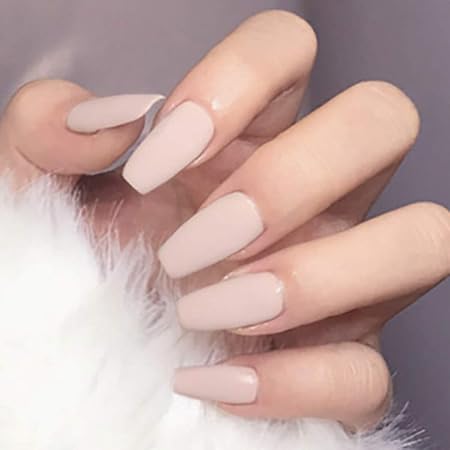 Brishow Kunstliche Nagel Ballerina Matt Falsche Pure Color Acryl Drucken Full Cover Stick Auf Die 24 Stuck Fur Frauen Und Madchen Beige Amazon De Beauty 
