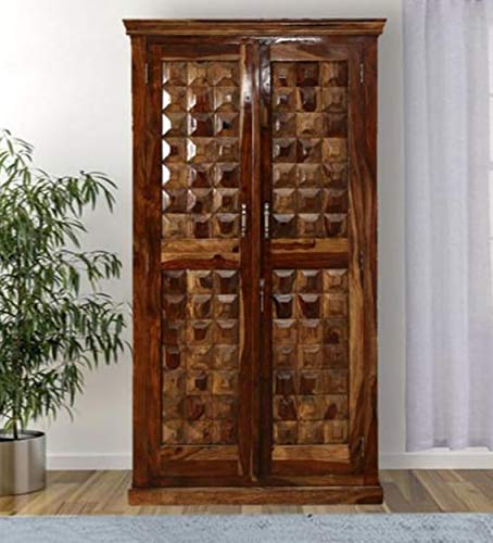 PIPERCRAFTS Sheesham Wood Wadrobe - Already Assembled - Door Wardrobe Furniture for Clothes, Cupboard Wooden Almirah for Bedroom, Multi Utility Wardrobe - Honey Finish-image-11