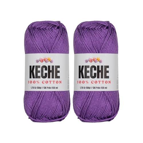 Image of Cotton Yarn - 100% Cotton Yarn for Crocheting and Knitting, Mercerized Cotton Amigurumi Yarn Fine-Sport 2 1.76 oz (50g) / 136 Yrds (125 m) 2 Skeins - Purple