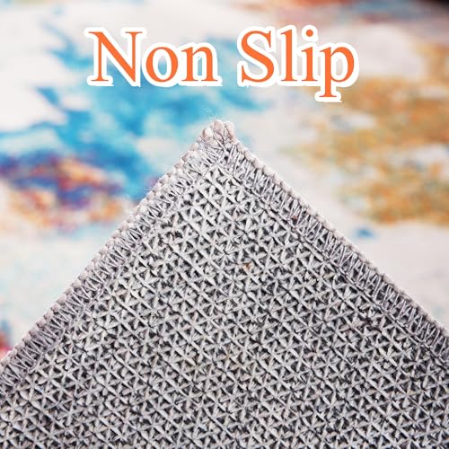 Carvapet Rugs for Living Room, Colorful Modern Abstract Low Pile Large Carpet with Rubber Backing, Foldable, Non Slip Machine Washable (9 x 6 Feet Rectangular, Red Area Rug)