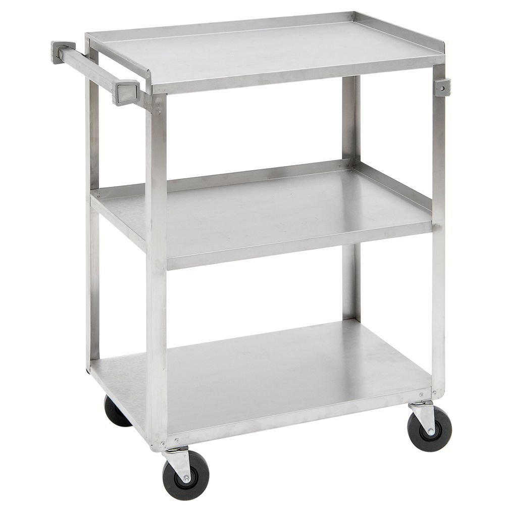 Stainless Steel 3-Shelf Medium Duty Utility Cart - 39 1/4" L x 22 3/8" W x 37 1/4" H by HUBERT – Stainless Steel, Silver, Model ENC444SS