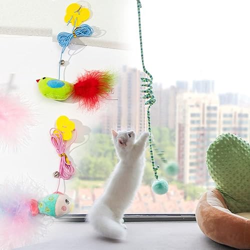 ZZJBGS 3 piezas de juguetes retráctiles de plumas para gatos juguetes interactivos colgantes para gatos de interior juego de gatitos ejercicio de