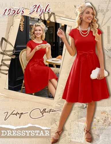 Image of Dressystar Women's Vintage 1950s A Line Cap Sleeve Cocktail Party Dress