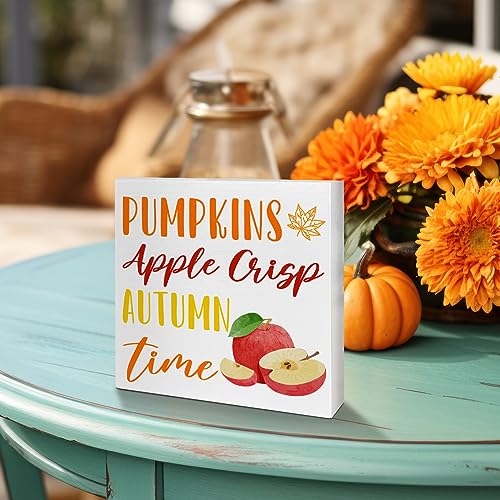 Image of Fall Table Wooden Box Sign, Apple Crisp Autumn Table Decor, Farmhouse Tabletop Decorations for Home, Office, Kitchen, Harvest, Thanksgiving, Rustic Desk Decor