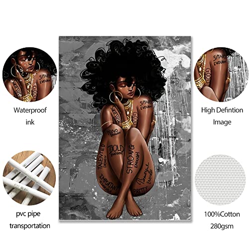 Zcniceooo Black Queen Poster African American Wall Art Black Girl Canvas Paintings Black Women Wall Decor African Women Portrait Meditation Vertical Painted Picture Frameless #TOP6