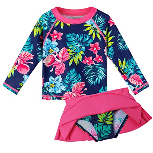 Image of XFGIRLS Girls Swimsuit Toddler Girl Two Piece Long Sleeve Bathing Suit Swimwear Swimming UPF 50+