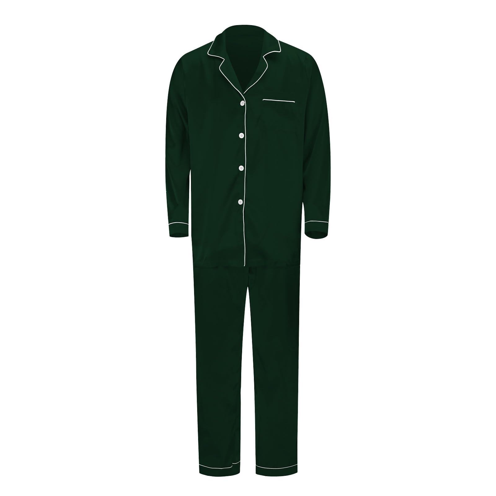 Generisch Herren-Pyjama-Set Satin-Seide mit Knopfleiste einfarbig zweiteilig passende Nachtwäsche für Familie Loungewear langärmelige Seidenkleidung